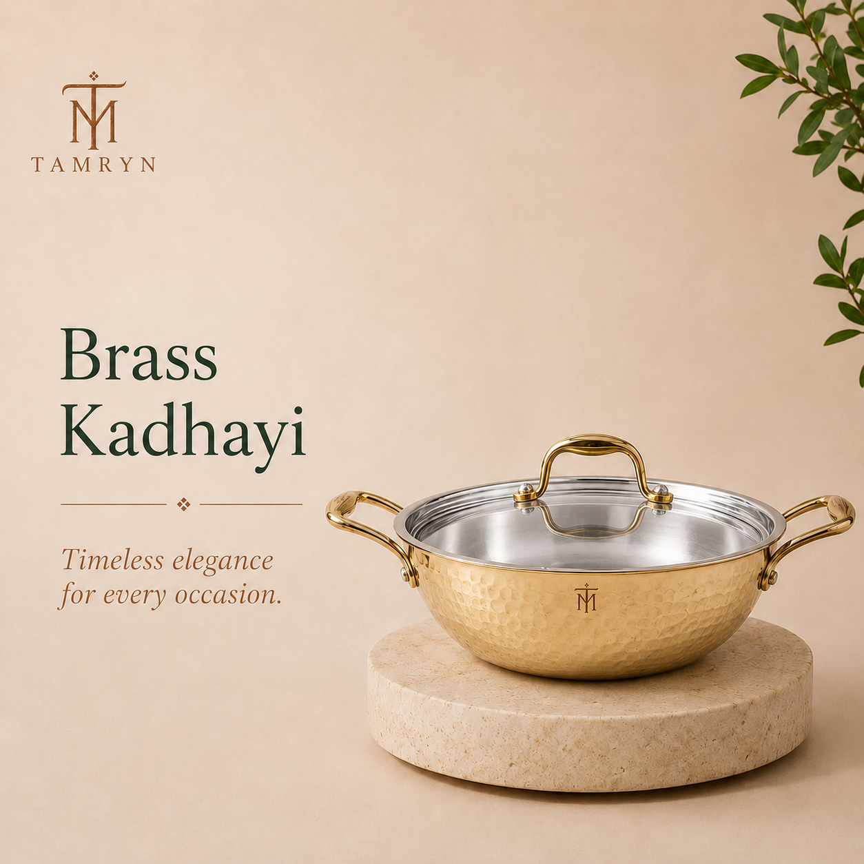 Tamryn Brass Khadhai With Glass Lid