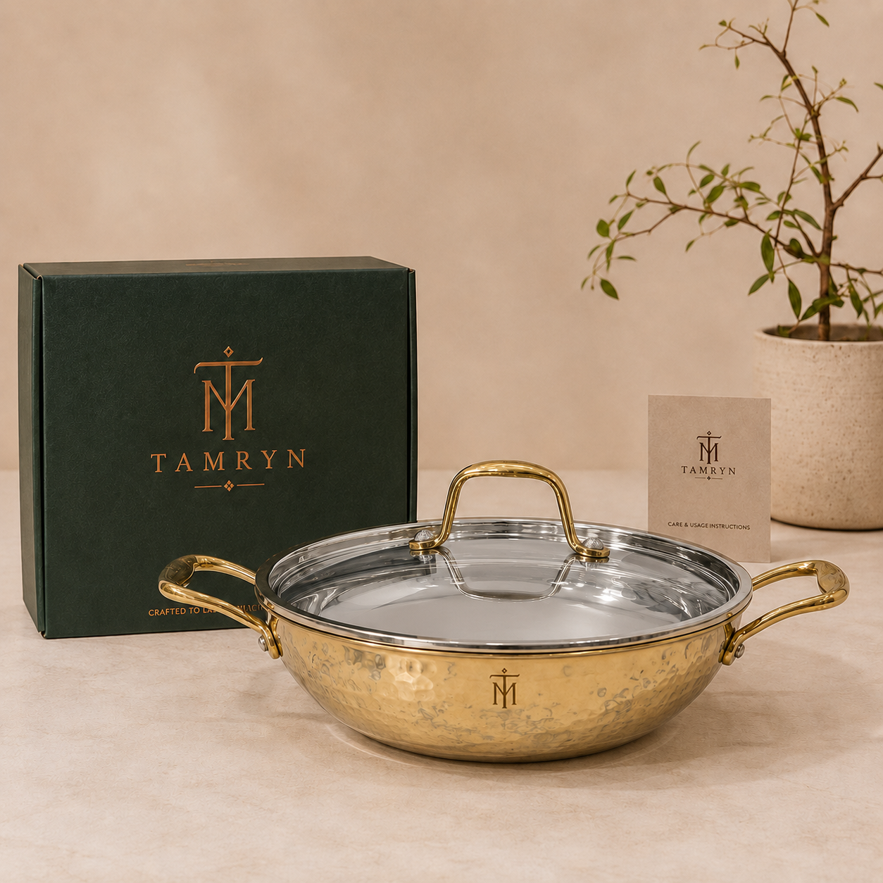 Tamryn Brass Khadhai With Glass Lid