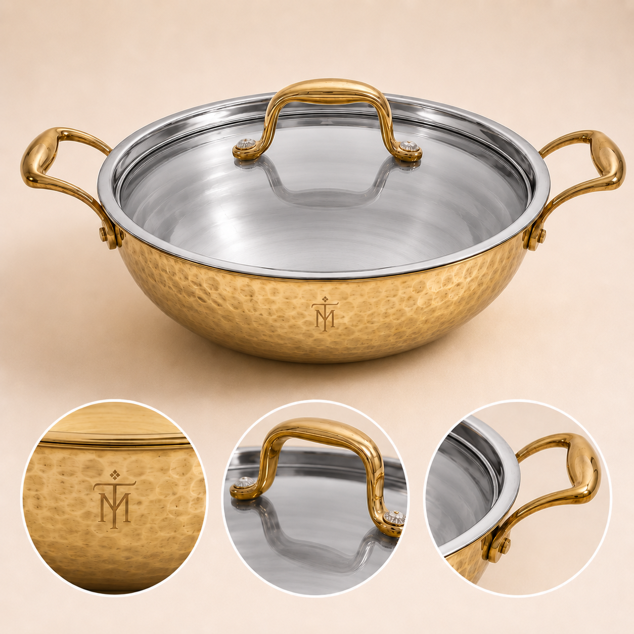 Tamryn Brass Khadhai With Glass Lid