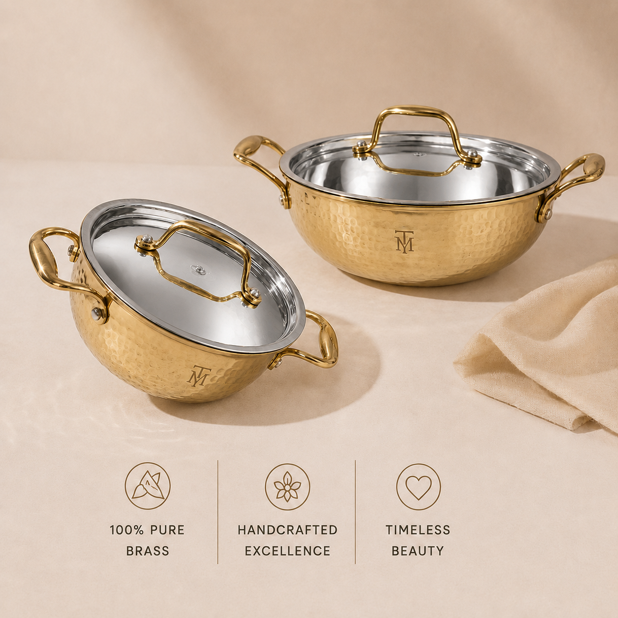 Tamryn Brass Khadhai With Glass Lid