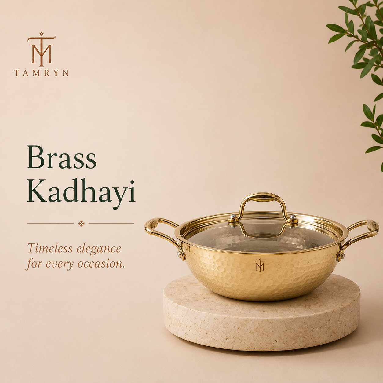 Tamryn Brass Khadhai With Glass Lid