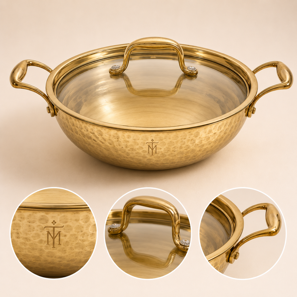 Tamryn Brass Khadhai With Glass Lid