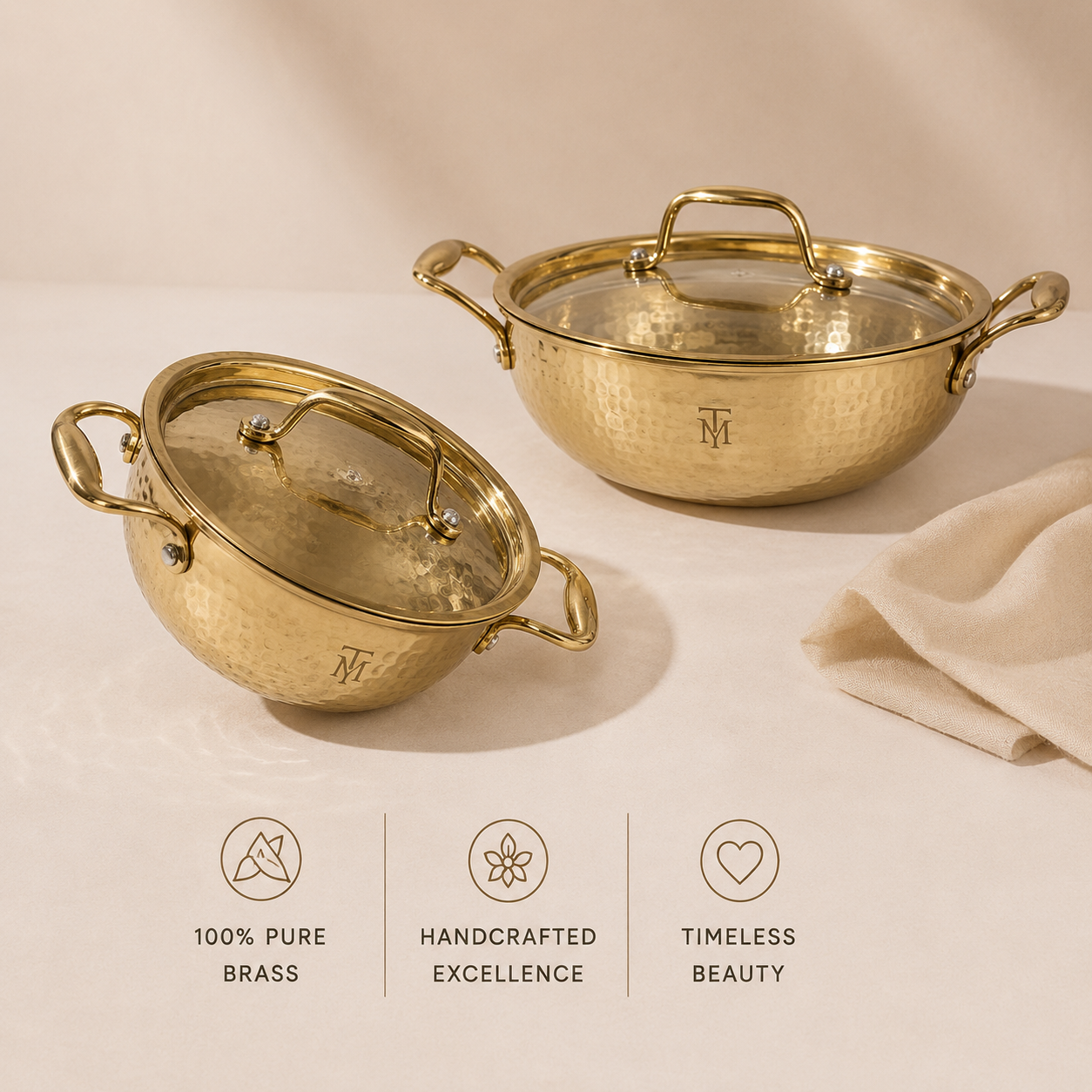 Tamryn Brass Khadhai With Glass Lid