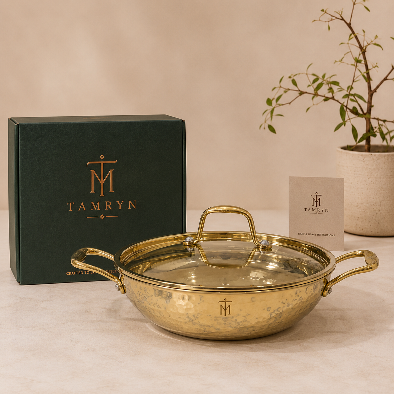 Tamryn Brass Khadhai With Glass Lid
