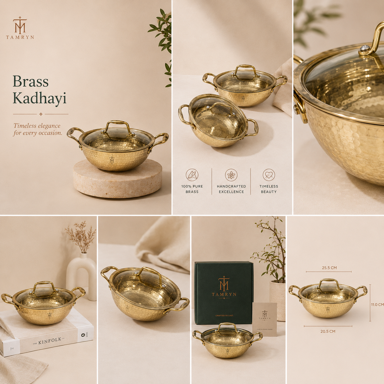 Tamryn Brass Khadhai With Glass Lid