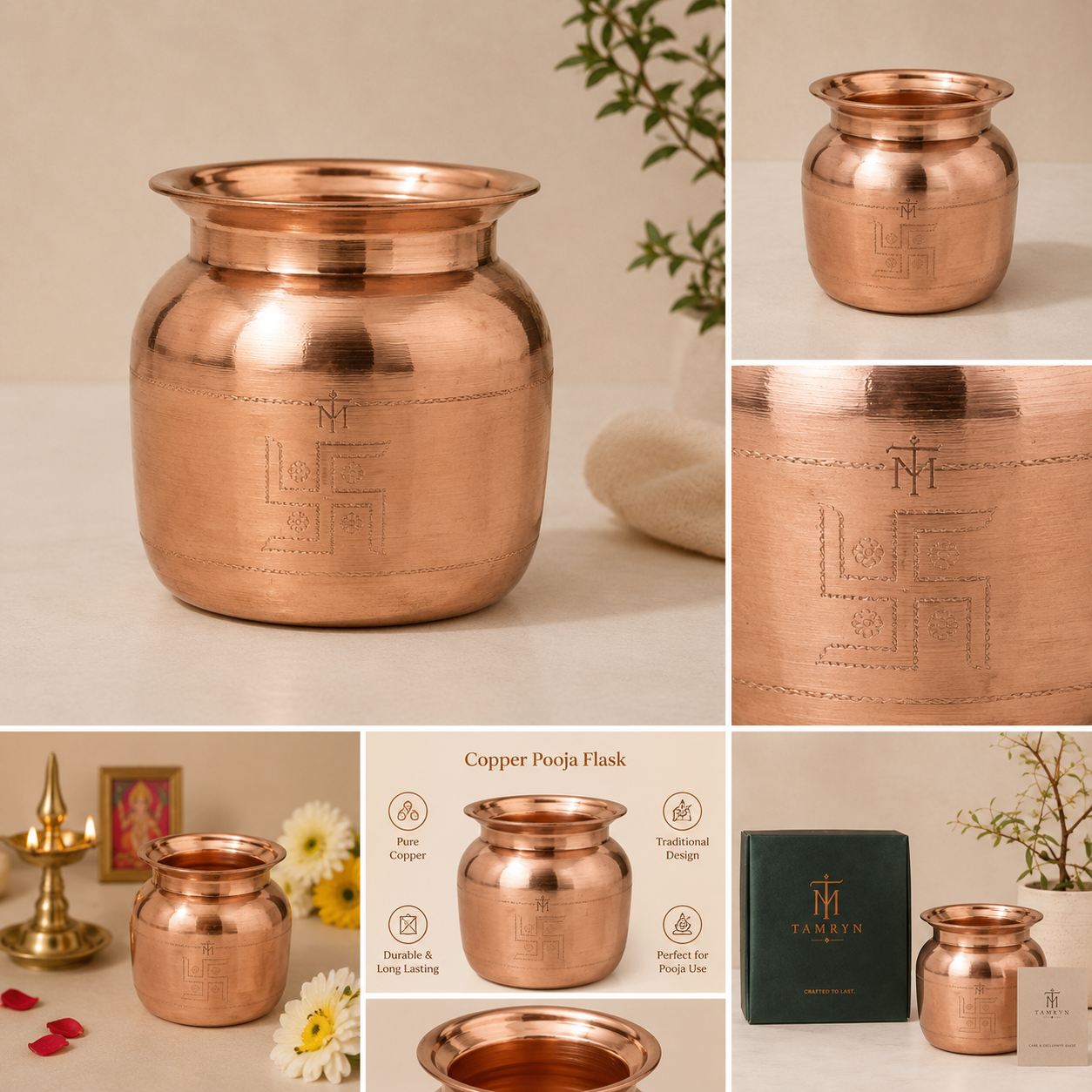 Tamryn Copper Pooja Flask