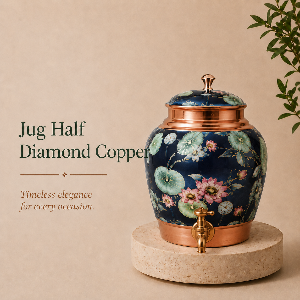 Tamryn Copper Matka Water Dispenser Floral Blue