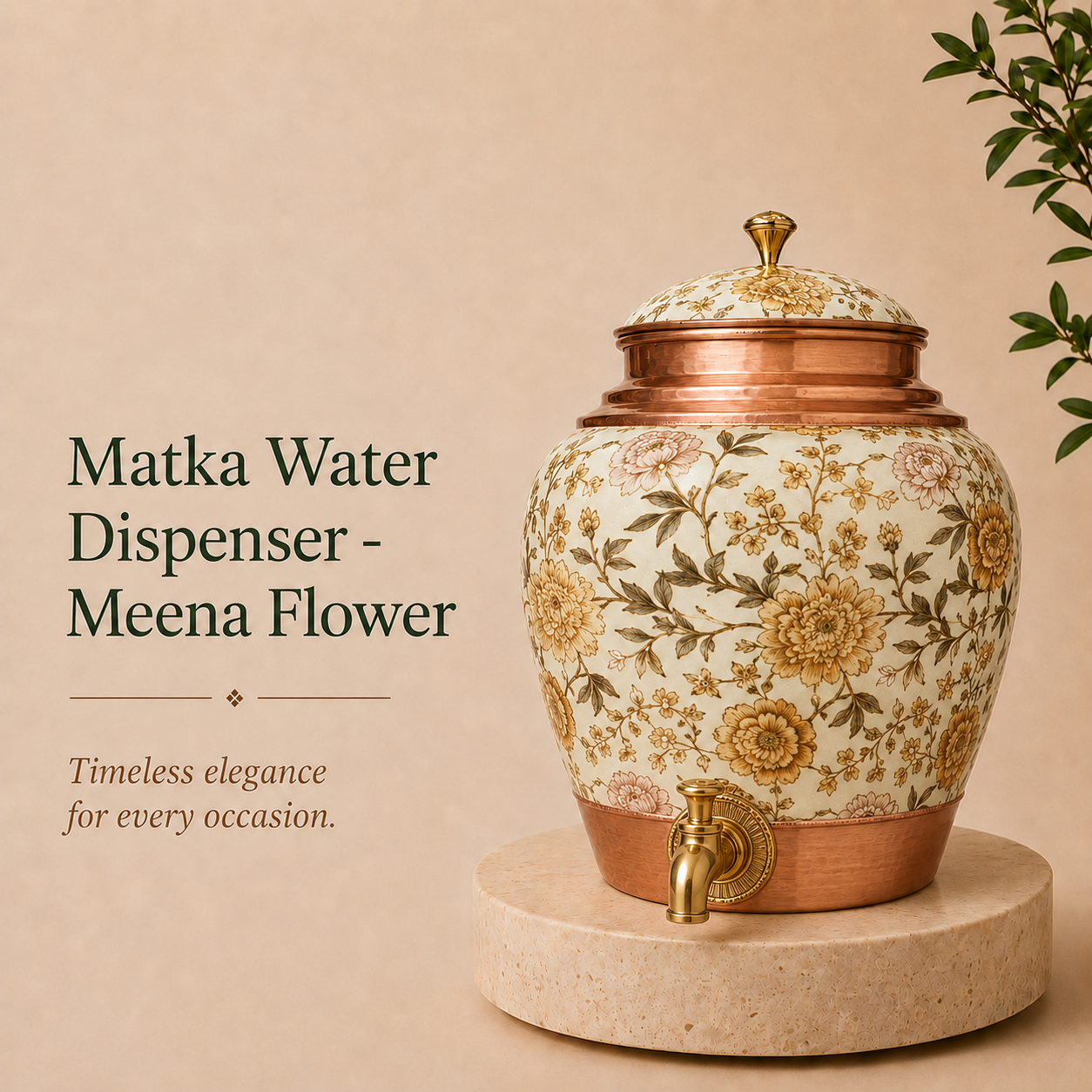 Tamryn Copper Matka Water Dispenser Meena Flower