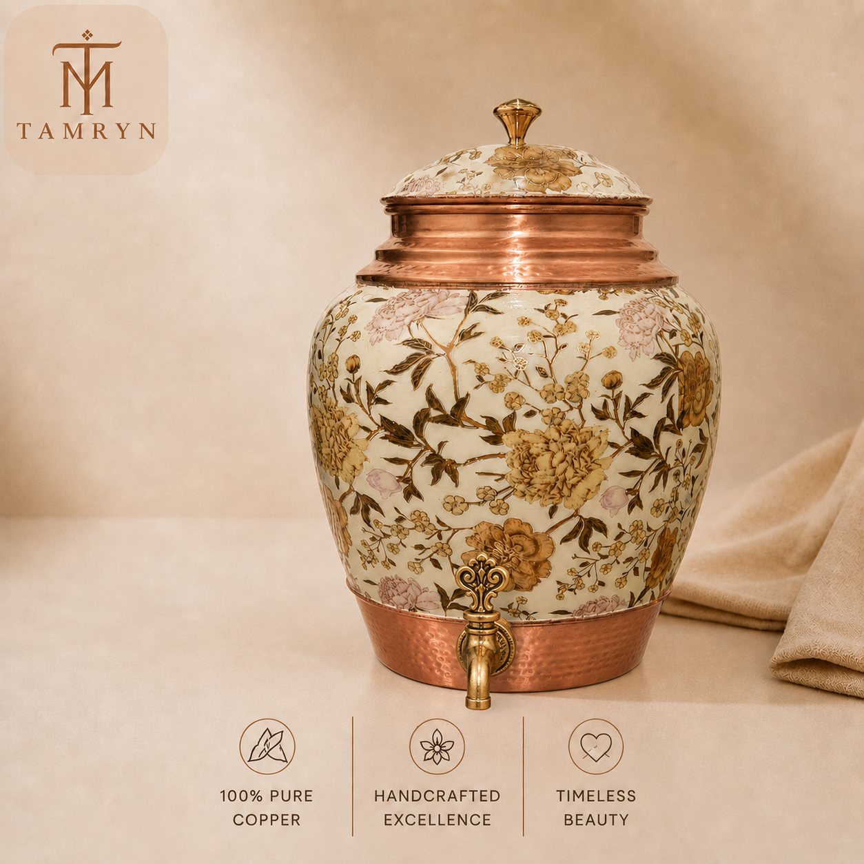 Tamryn Copper Matka Water Dispenser Meena Flower