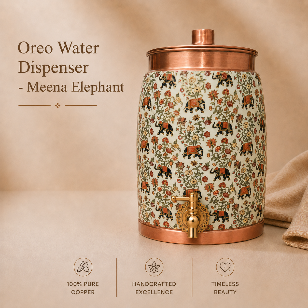 Tamryn Copper Water Dispenser Meena Elephant - 10 L