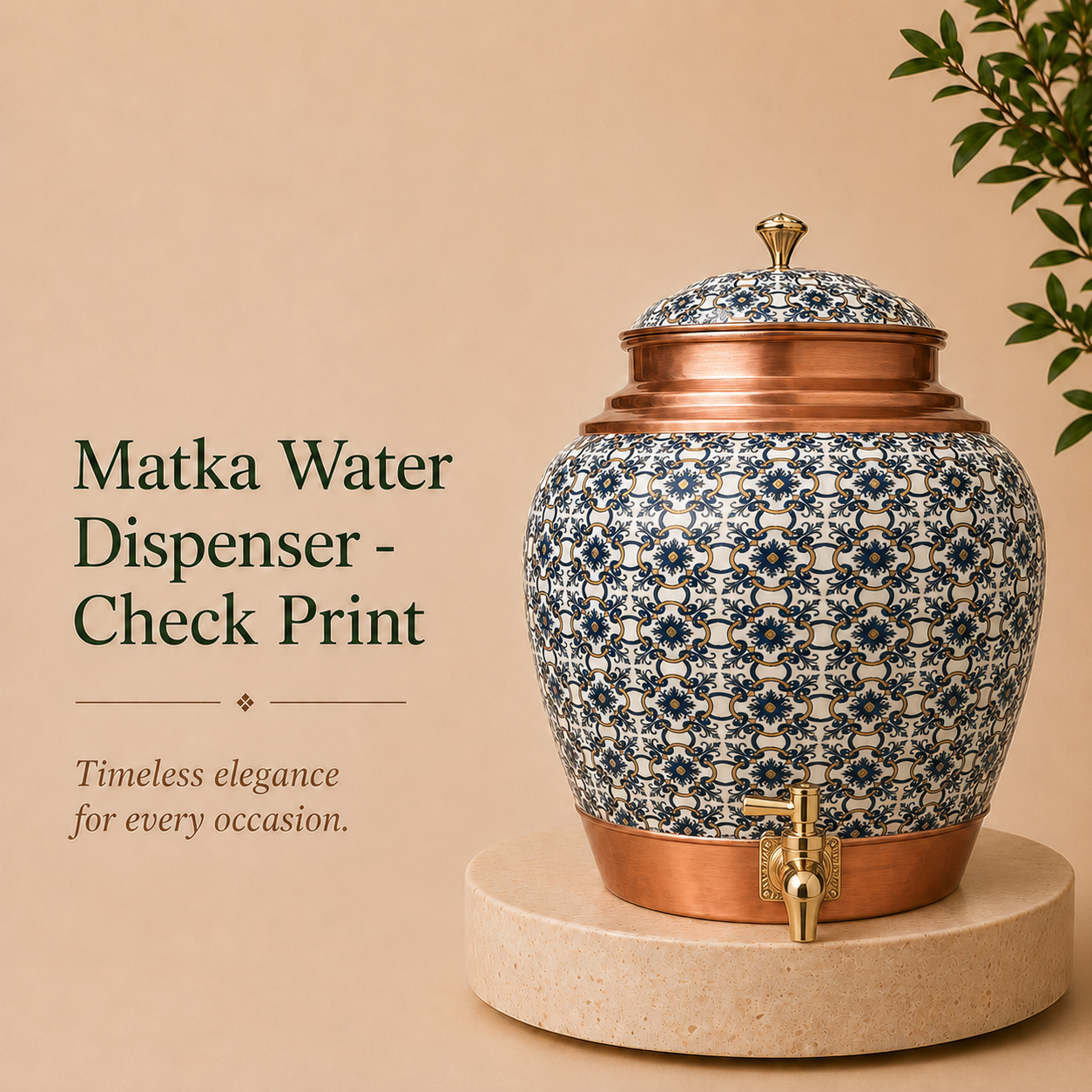 Tamryn Copper Matka Water Dispenser Check Print