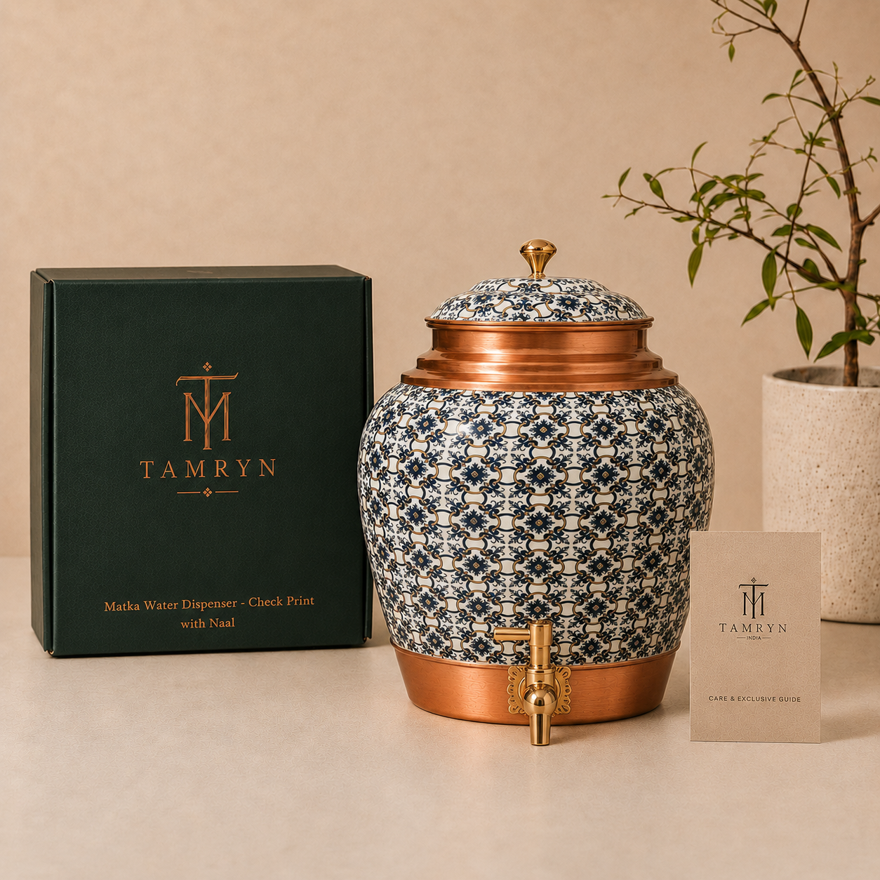 Tamryn Copper Matka Water Dispenser Check Print