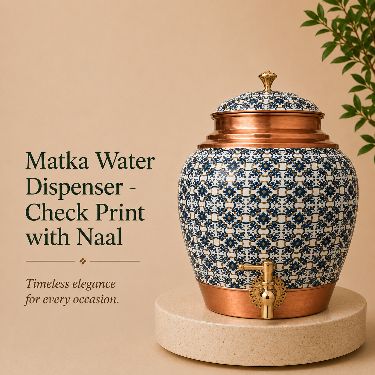 Tamryn Copper Matka Water Dispenser Check Print