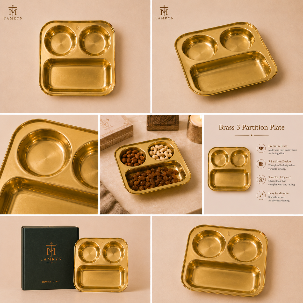 Tamryn Brass 3 Partition Plate