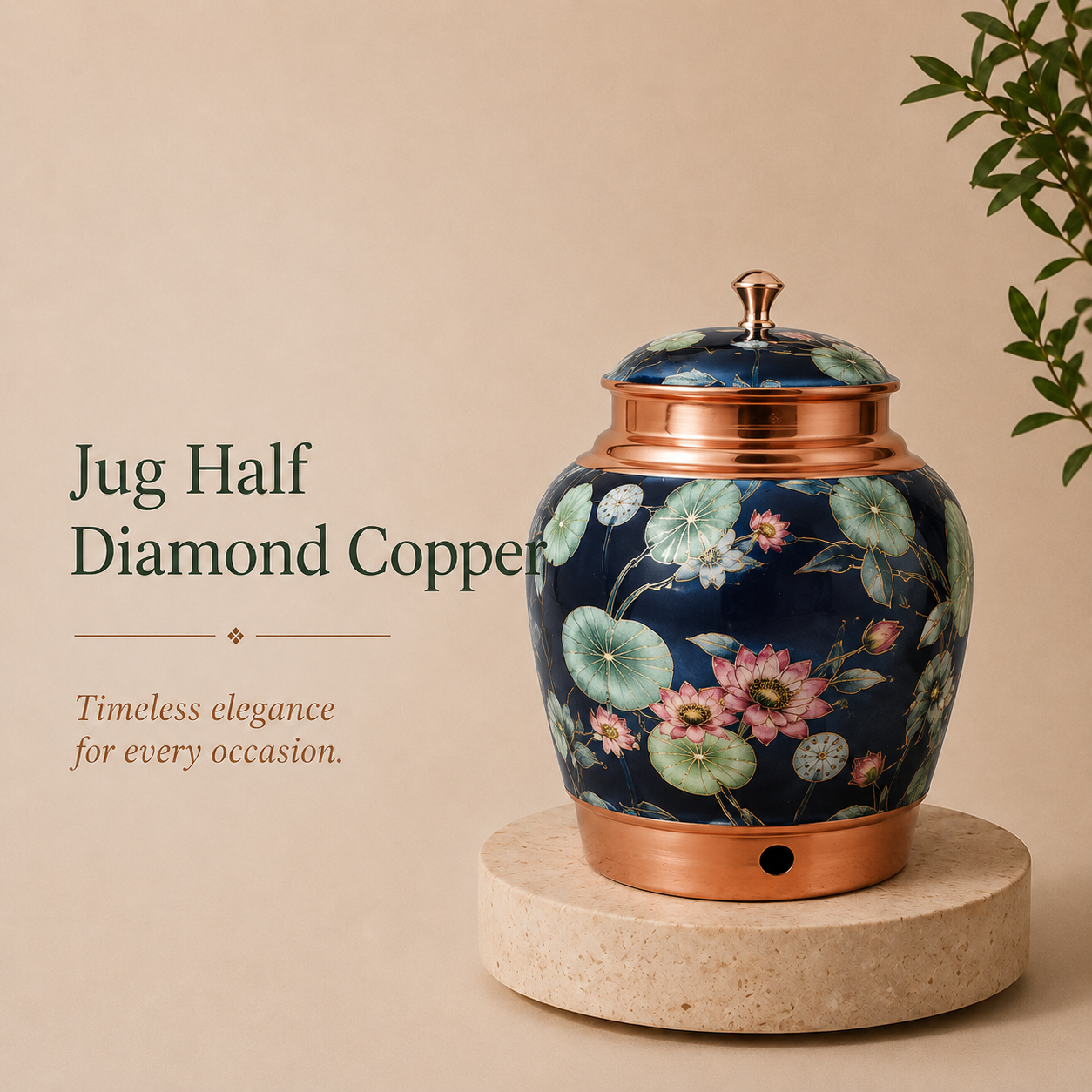Tamryn Copper Matka Water Dispenser Floral Blue