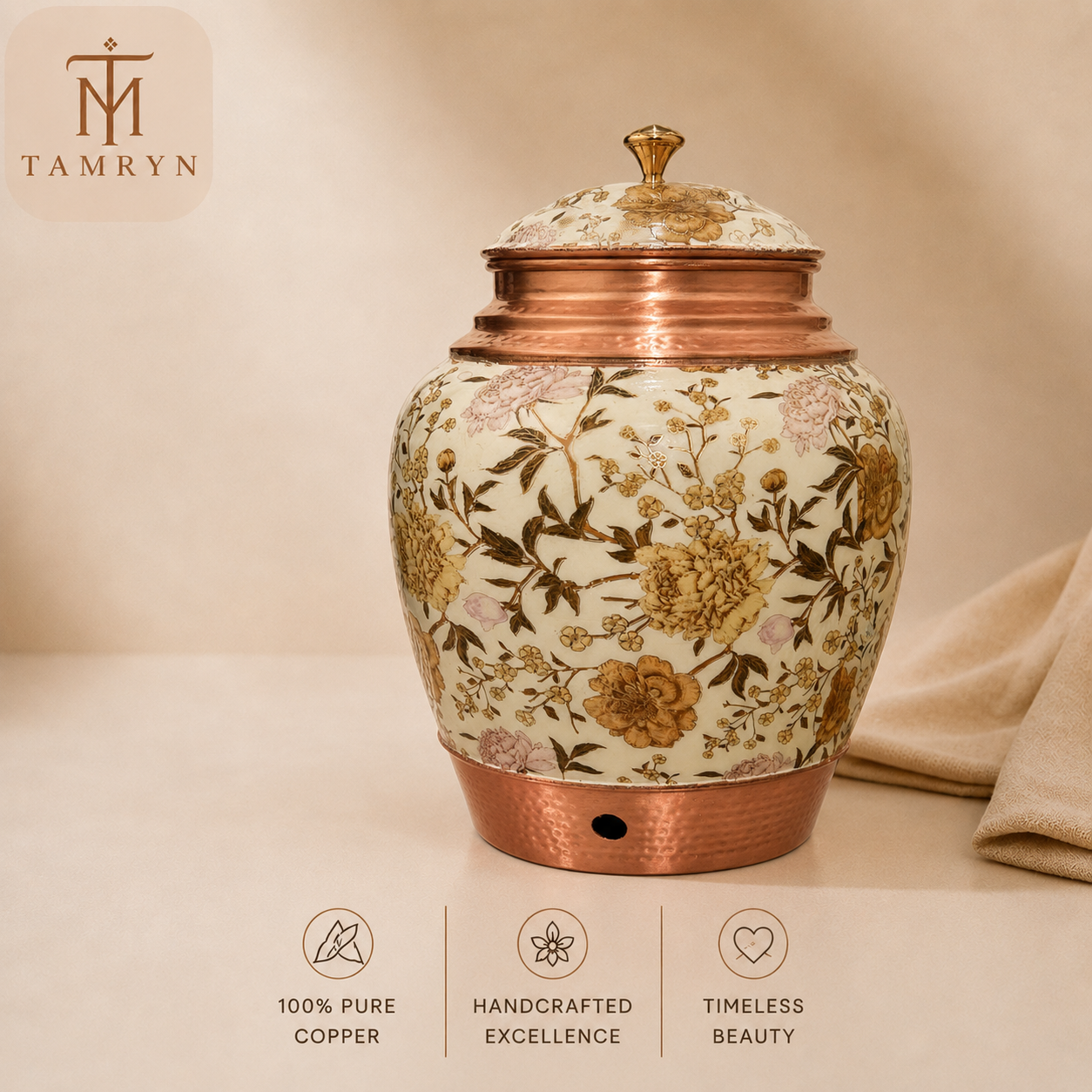 Tamryn Copper Matka Water Dispenser Meena Flower