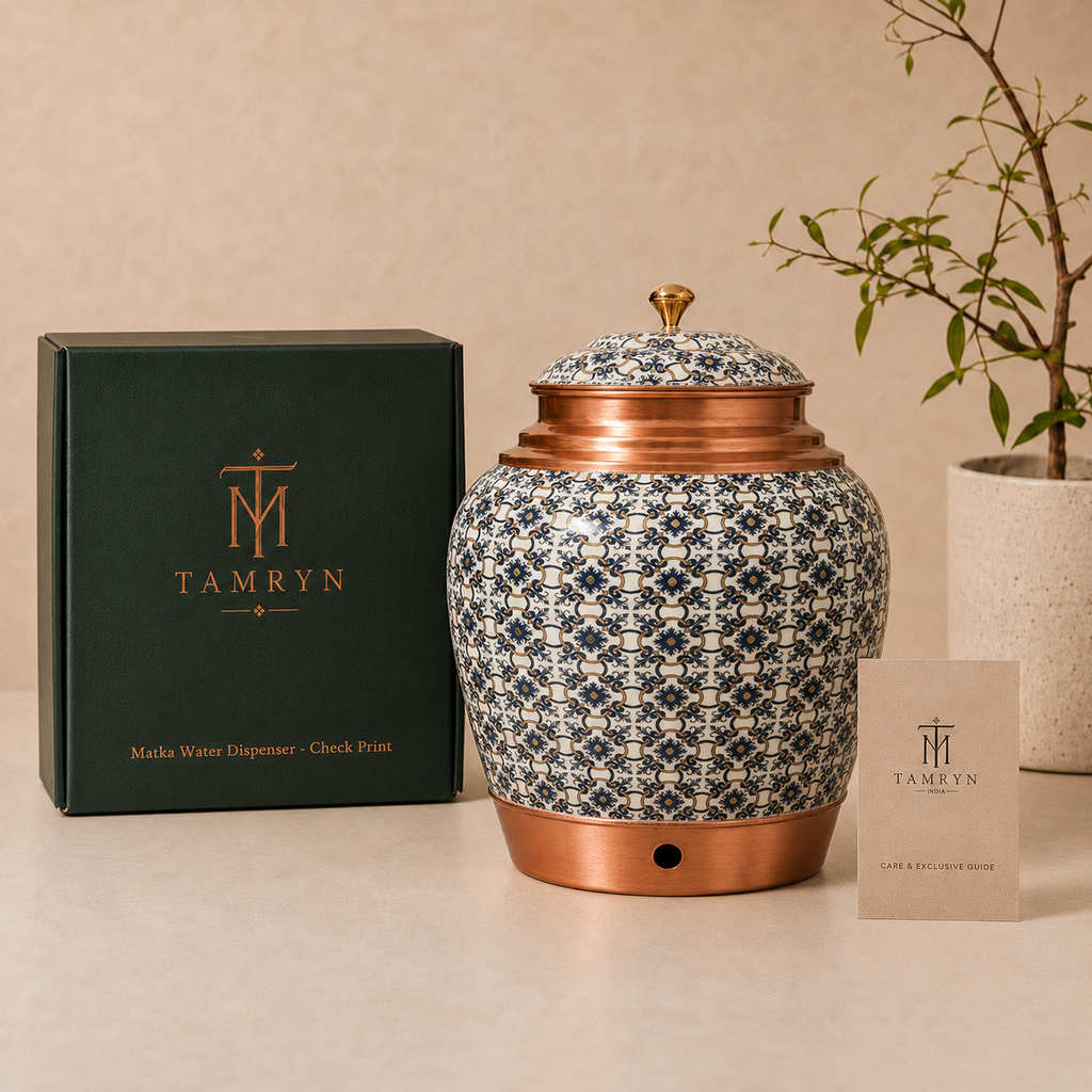 Tamryn Copper Matka Water Dispenser Check Print