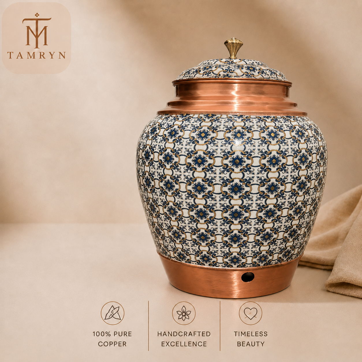 Tamryn Copper Matka Water Dispenser Check Print